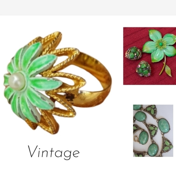 Vintage‎ faux pearl enamel ring - Picture 1 of 6